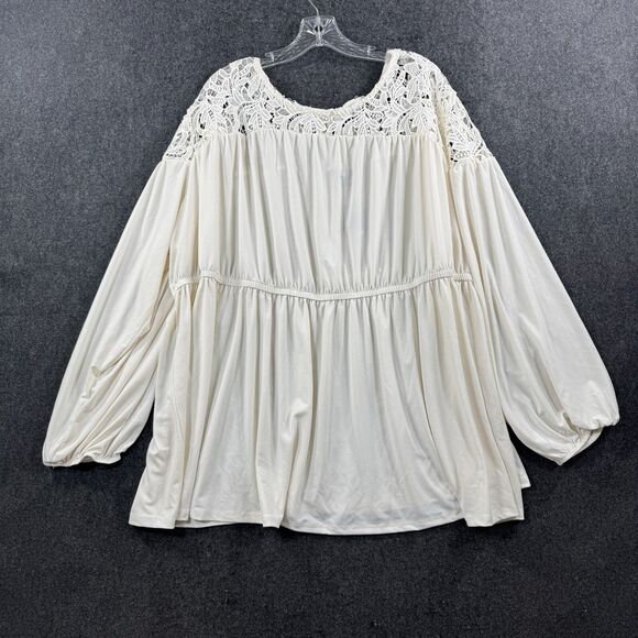 Torrid Studio Crepe Blouse Women's 4 Ivory Lace Babydoll Crew Neck Yoke - Picture 1 of 8